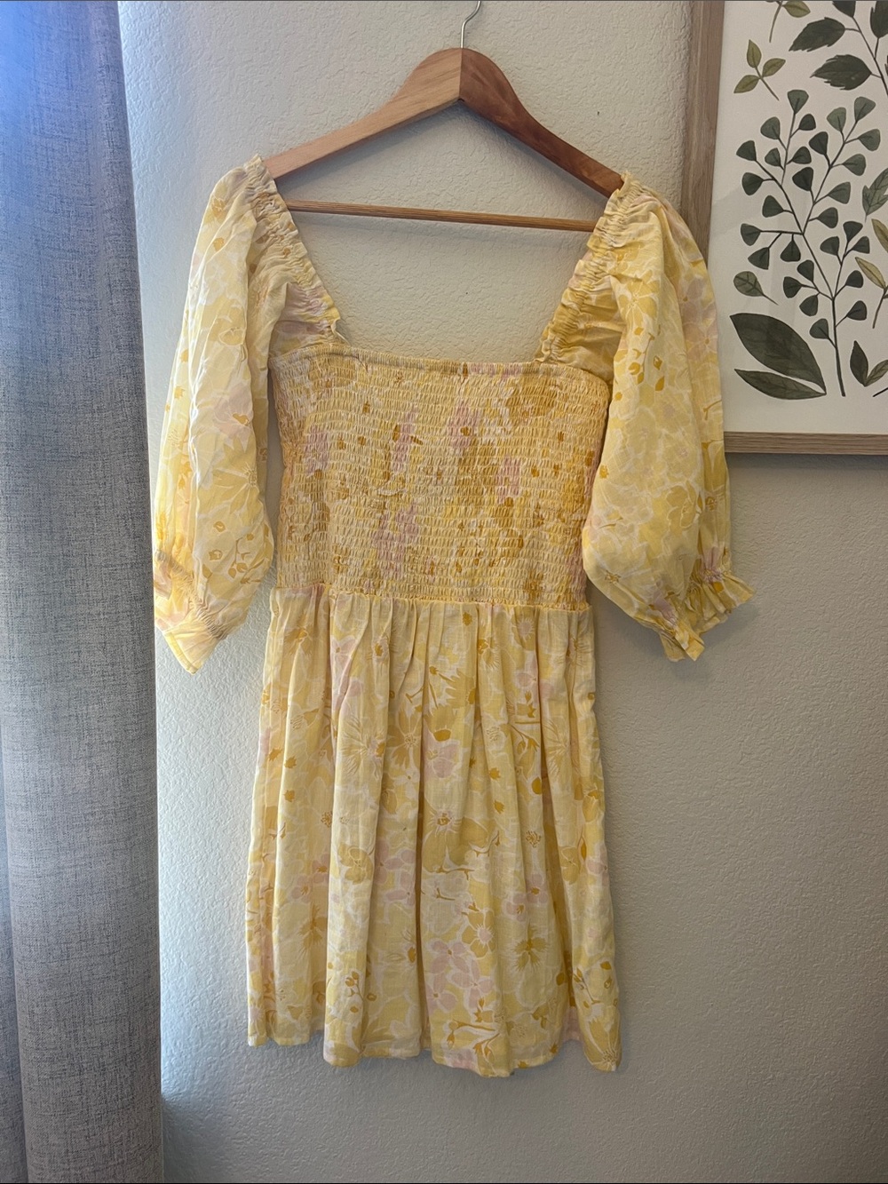 Billabong Yellow Floral Smocked Mini Dress